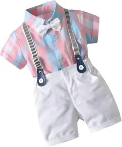 Kids Boys Printed Cotton Short Sleeve Collared Neck